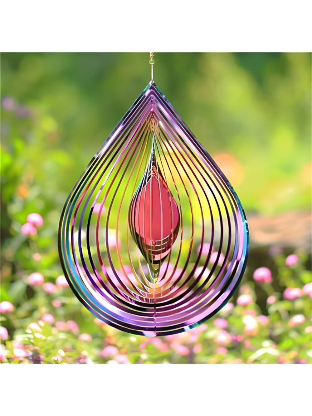 Wind Spinners Outdoor, 3D Water Drop Hanging Wind Spinners, Gradient Rainbow